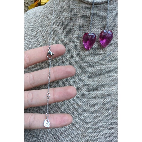 Swarovski Swan Brand Fuchsia Pink Crystal Heart Necklace Earrings Jewelry Set - Picture 4 of 11